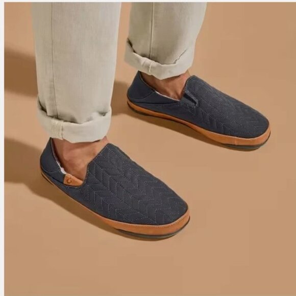 OluKai Men's Hanohano Waxed Canvas Slippers Shoes Size 13 $120 in Dark Shadow - Picture 1 of 11